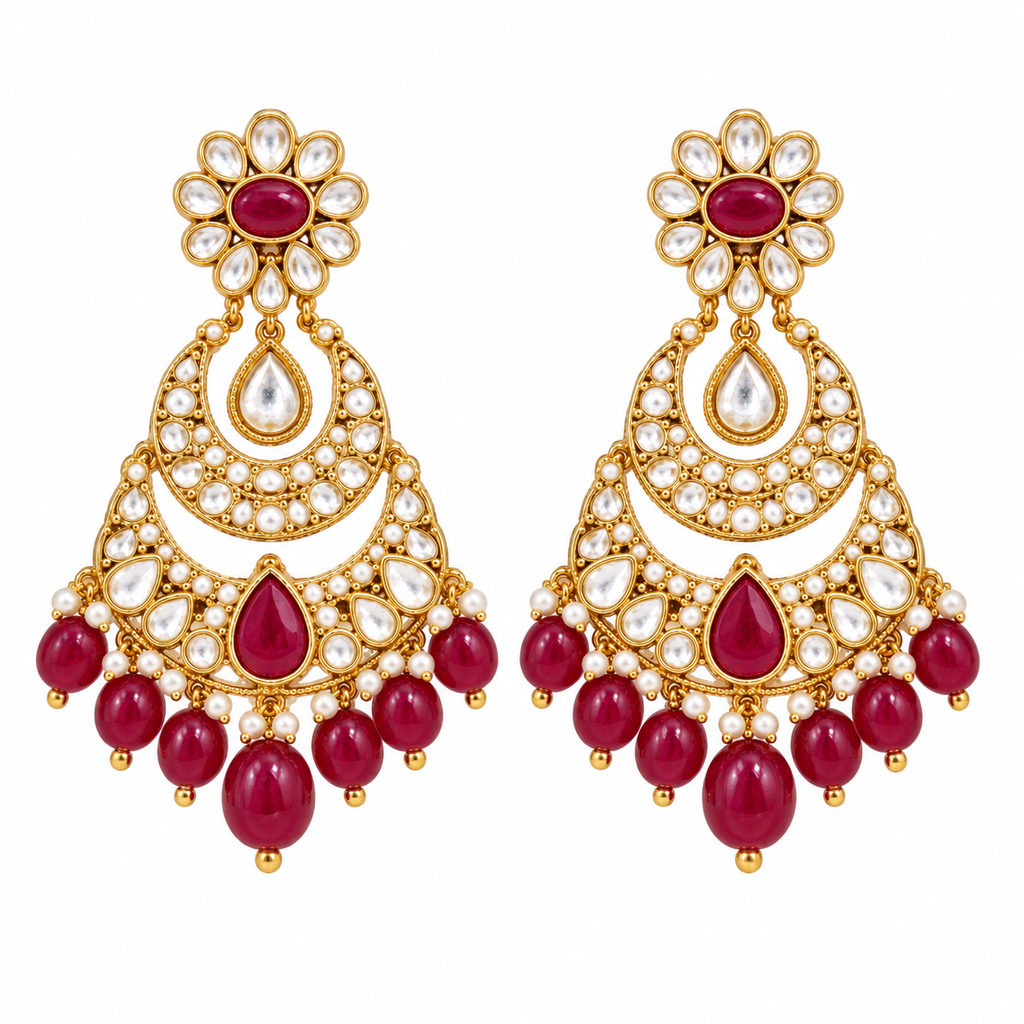 Ruby Red Chandbali Earrings