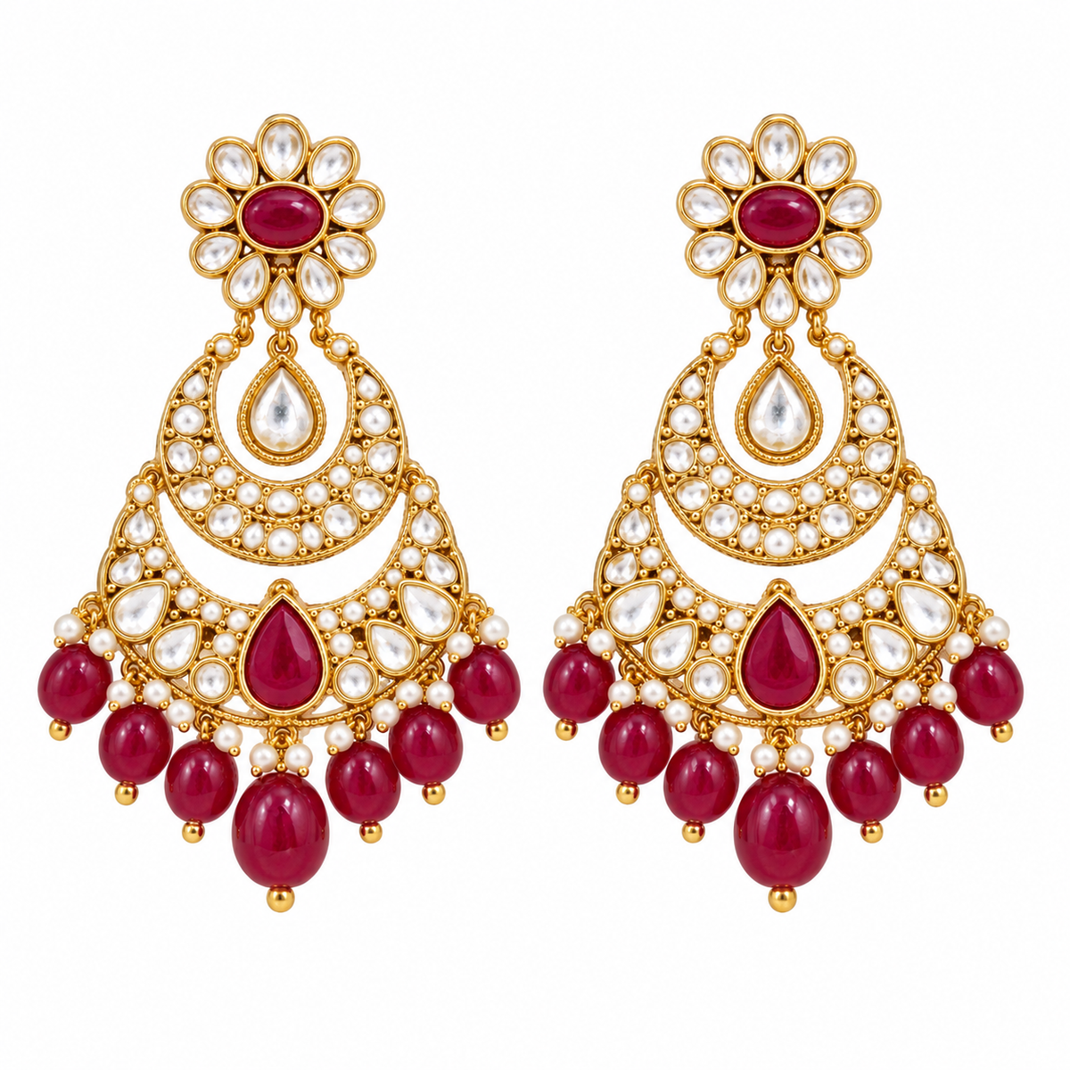 Ruby Red Chandbali Earrings