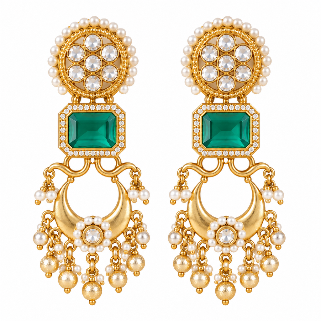 Elegant Green & Gold Statement Earrings ✨💚