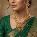 Royal Antique Chandbali Necklace Set with Green & Ruby Accents