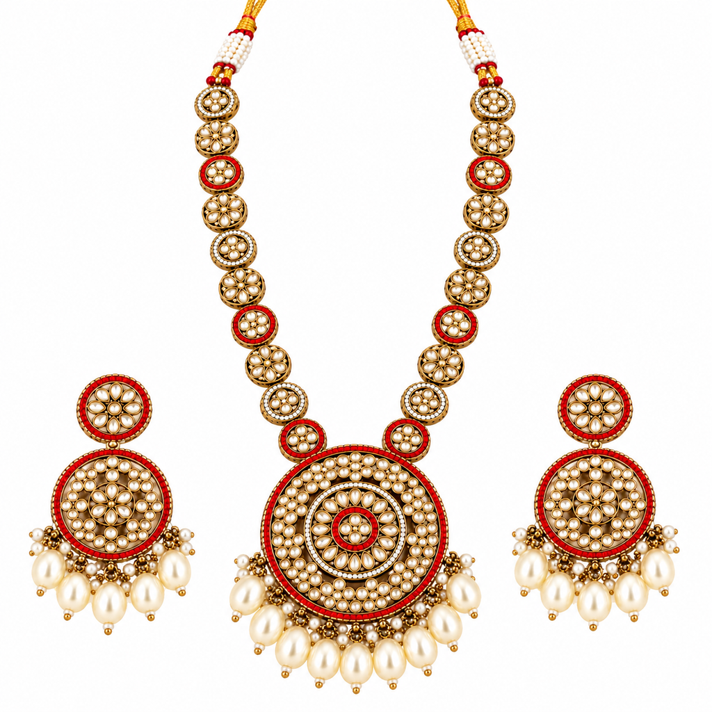 Elegant Traditional Kundan coral red Necklace Set