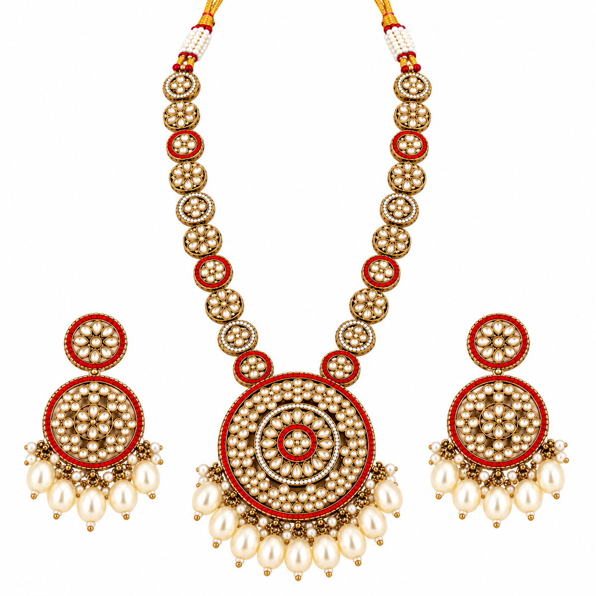 Elegant Traditional Kundan coral red Necklace Set