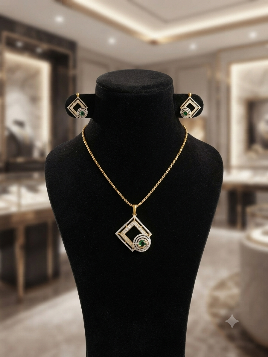 ✨ Geometric Emerald Jewellery Set