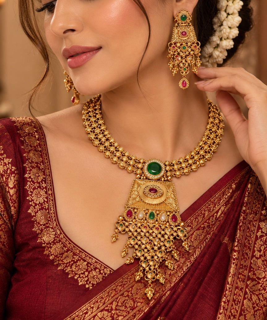 Golden traditional bridal jewellery set