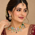 Multicolor Kundan Bridal Necklace Set with Maang Tikka