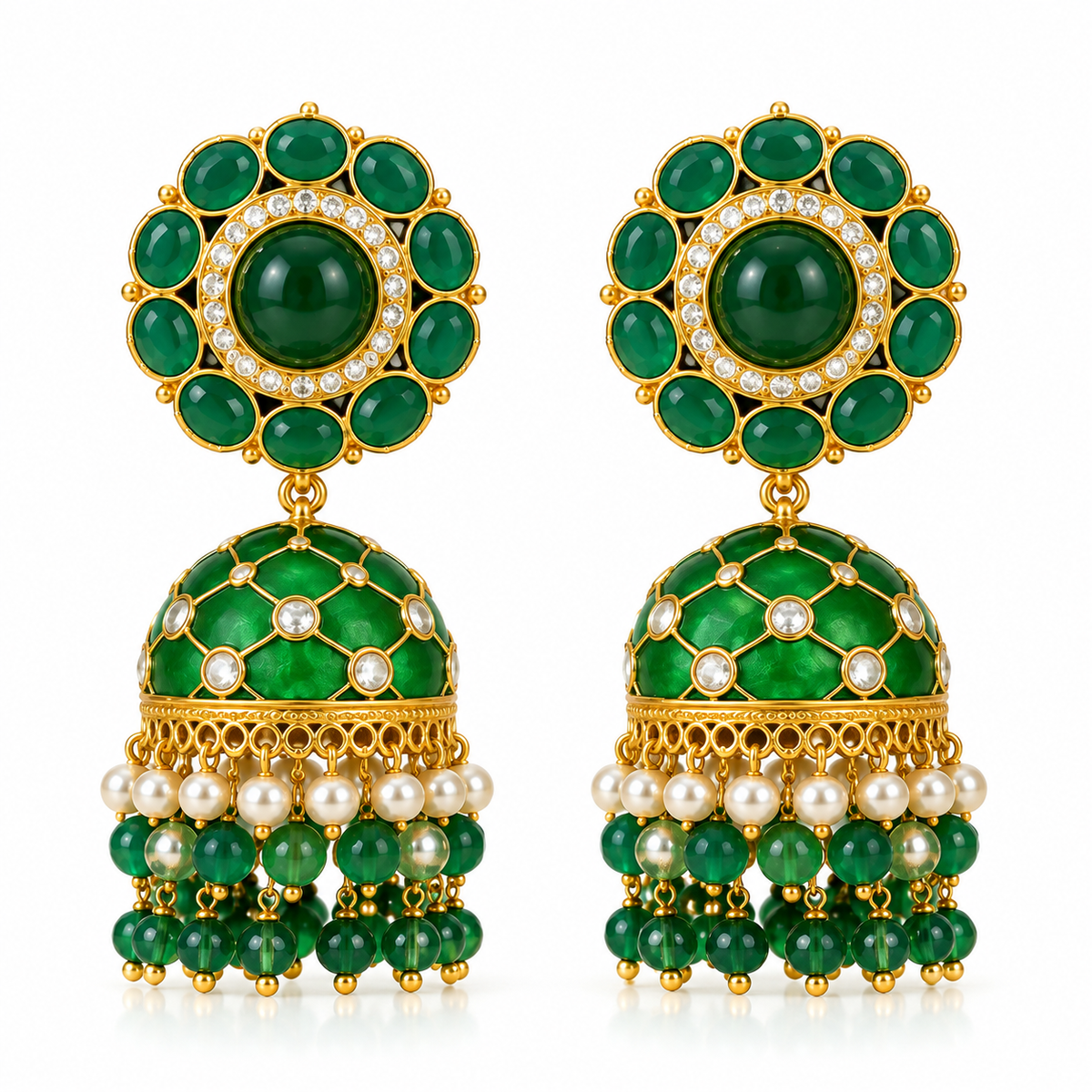 Elegant Emerald Green Jhumka Earrings 💚✨