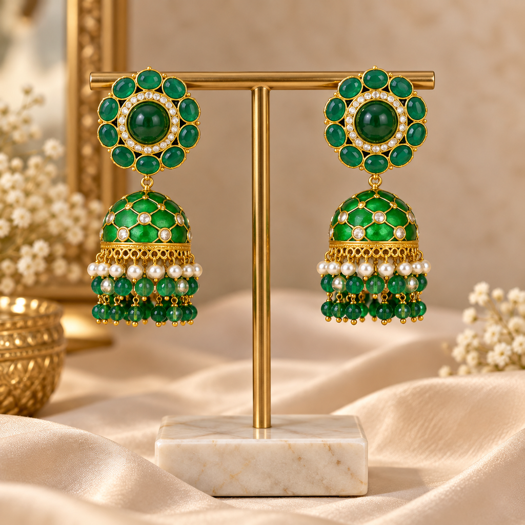 Elegant Emerald Green Jhumka Earrings 💚✨