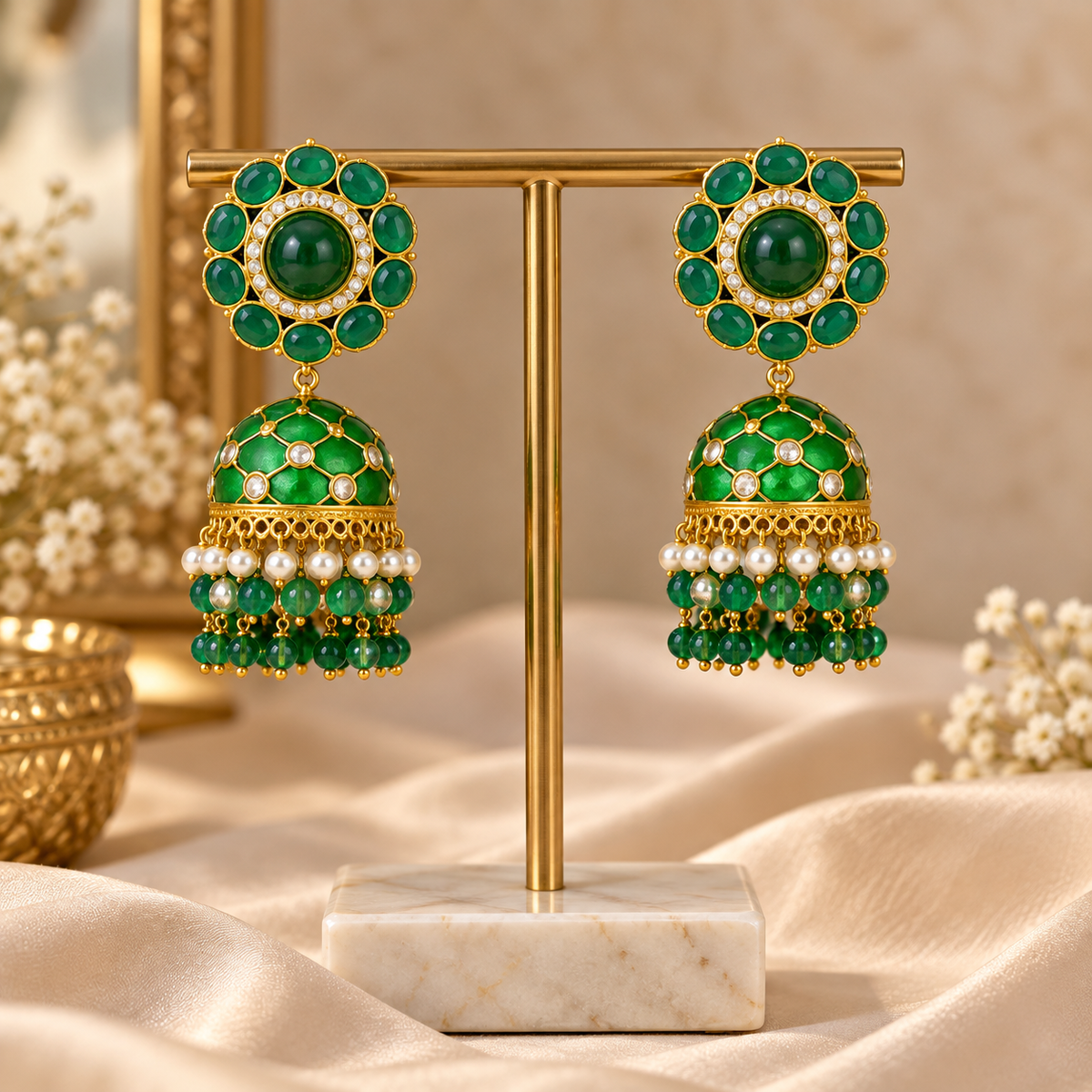 Elegant Emerald Green Jhumka Earrings 💚✨