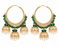 Elegant Green Beaded Jhumka Hoops ✨
