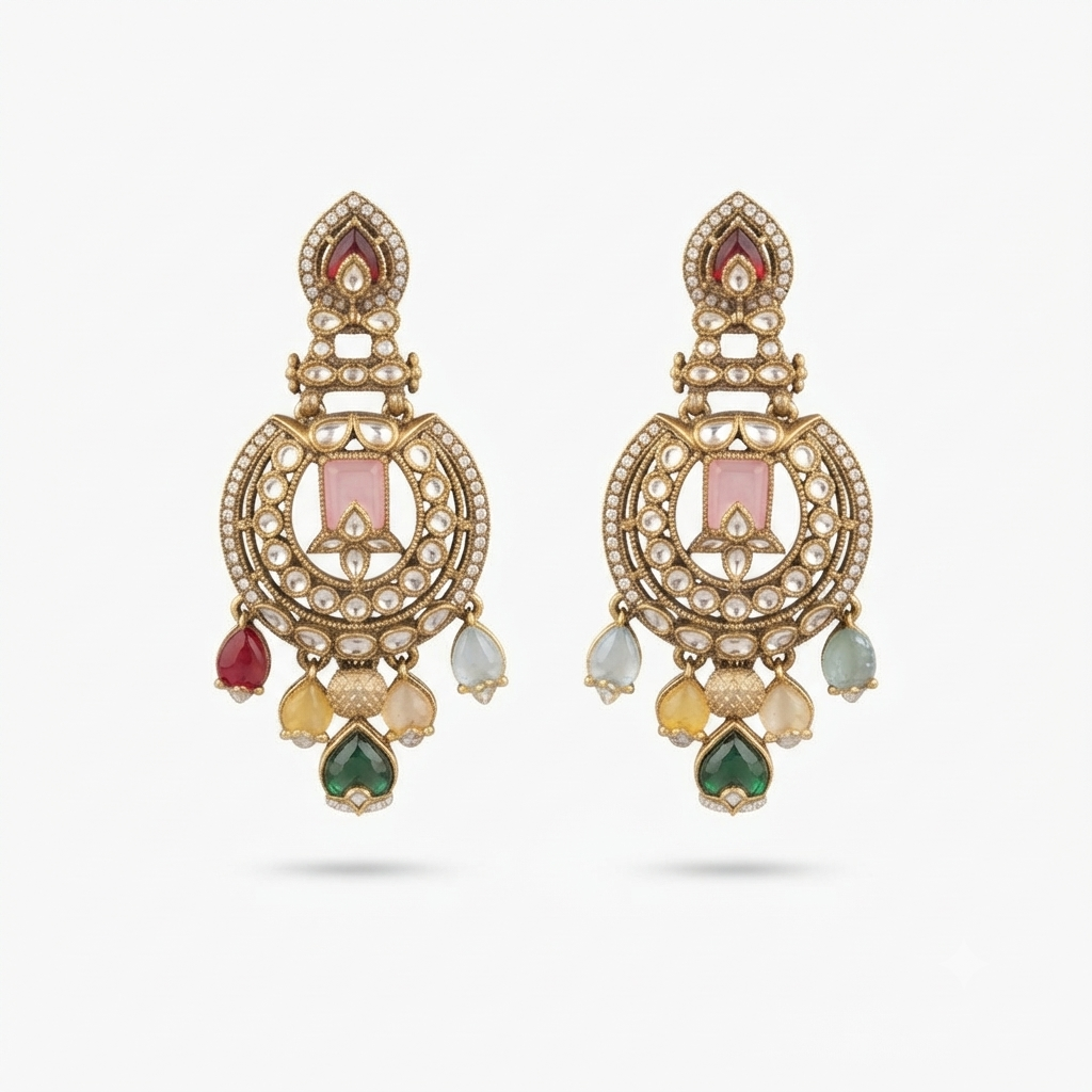 Antique Polki & Multicolored Stone Drop Earrings
