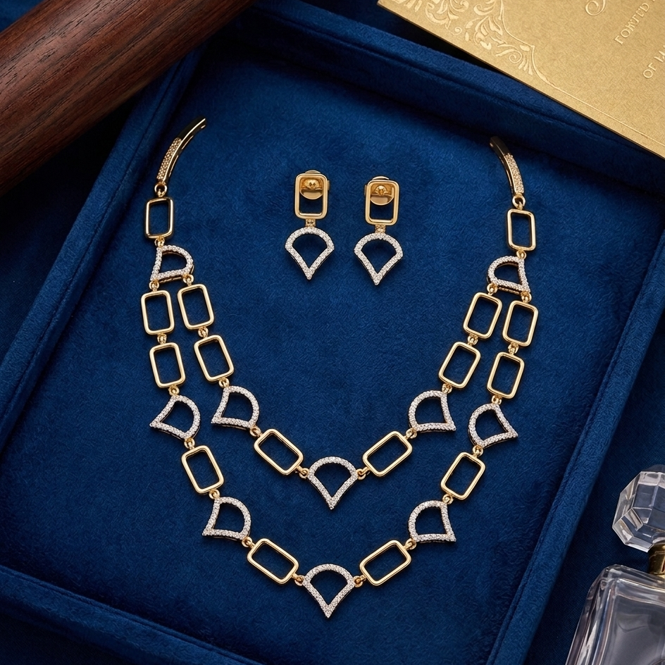 Luxury double layered geometric jewellery set