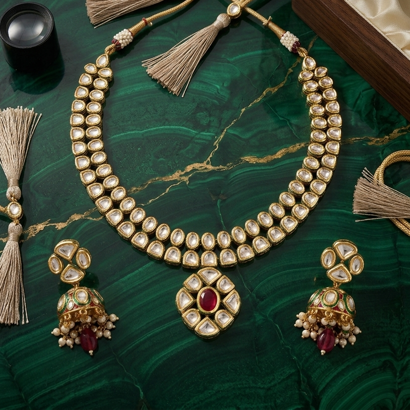 Royal Double-Layer Kundan & Ruby Heritage Statement Set