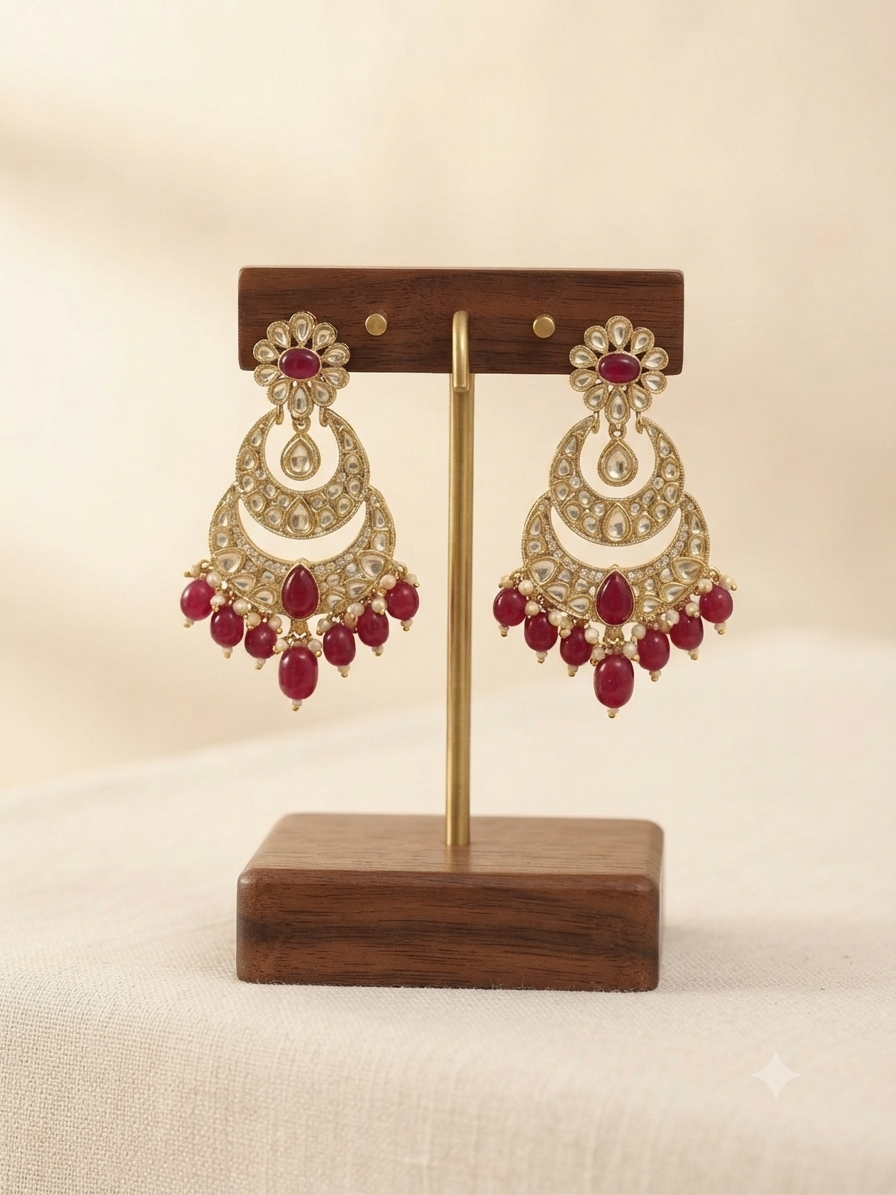 Ruby Red Chandbali Earrings