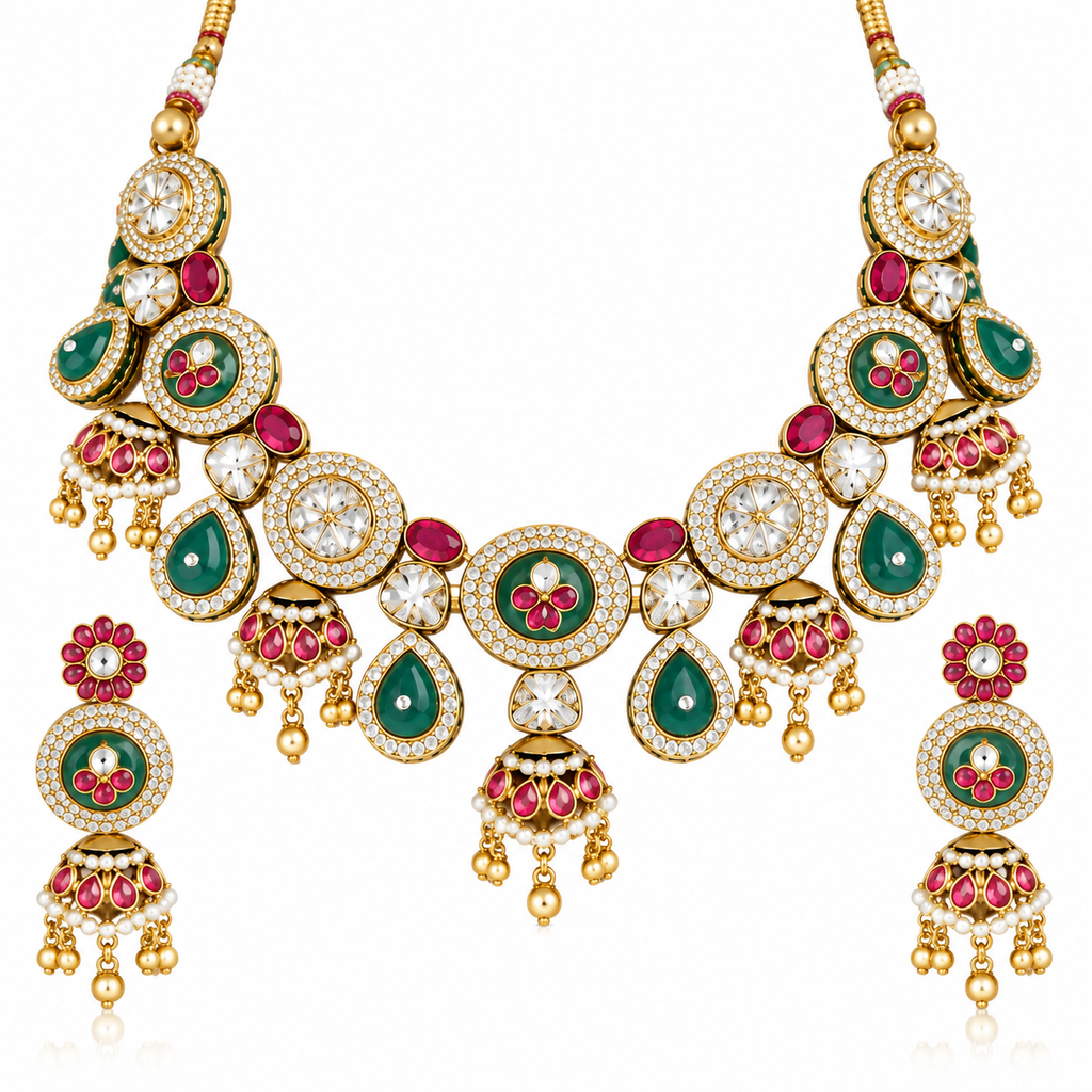 ✨ Royal Kundan Emerald & Ruby Necklace Set
