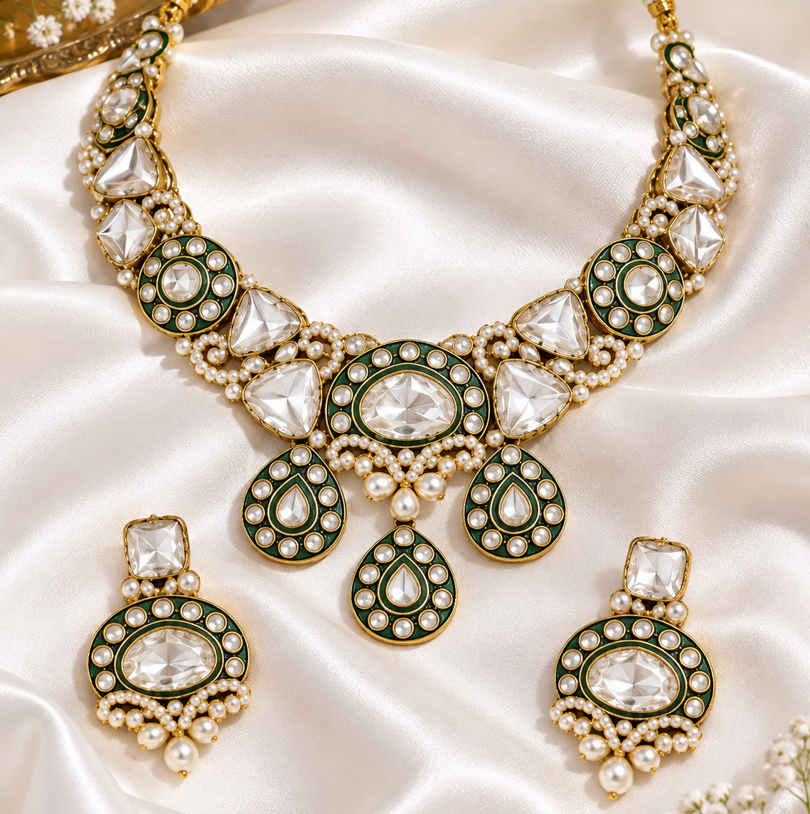 Elegant Green Kundan Necklace Set ✨