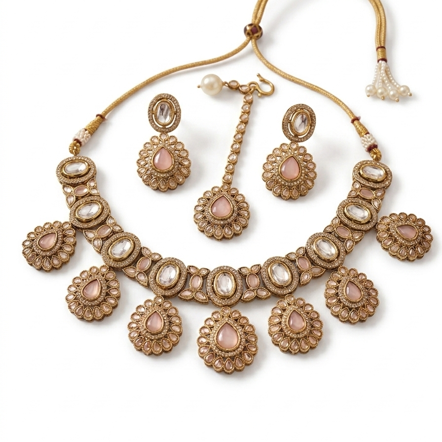 Blush pink Kundan necklace set