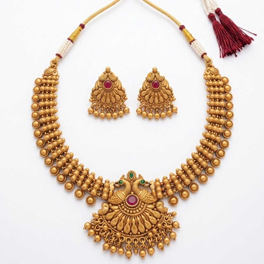 Antique Peacock Temple Necklace Set