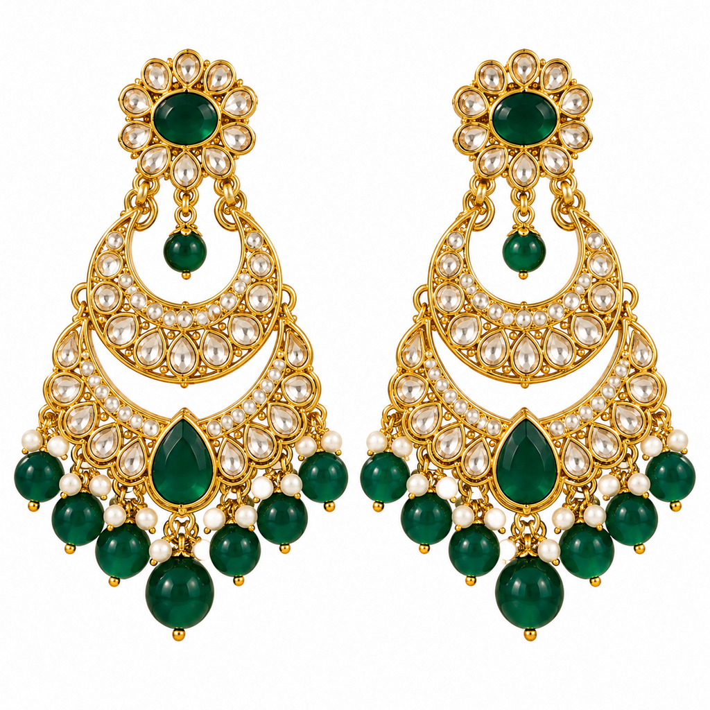 5. Emerald Green Chandbali Earrings