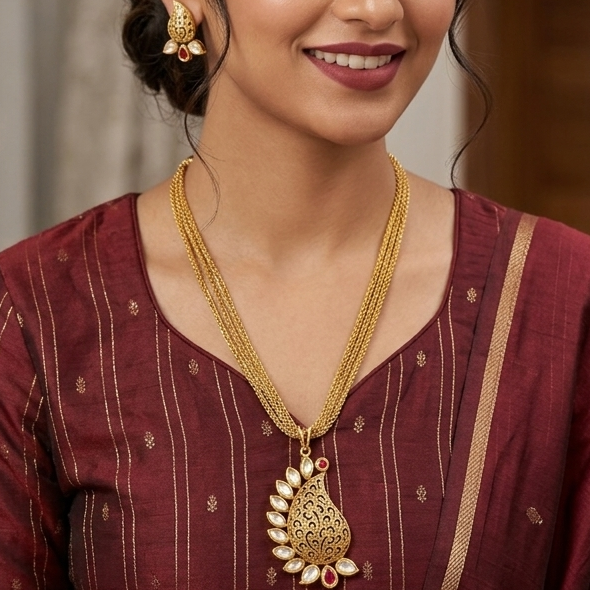 Antique Kundan finish gold jewellery set