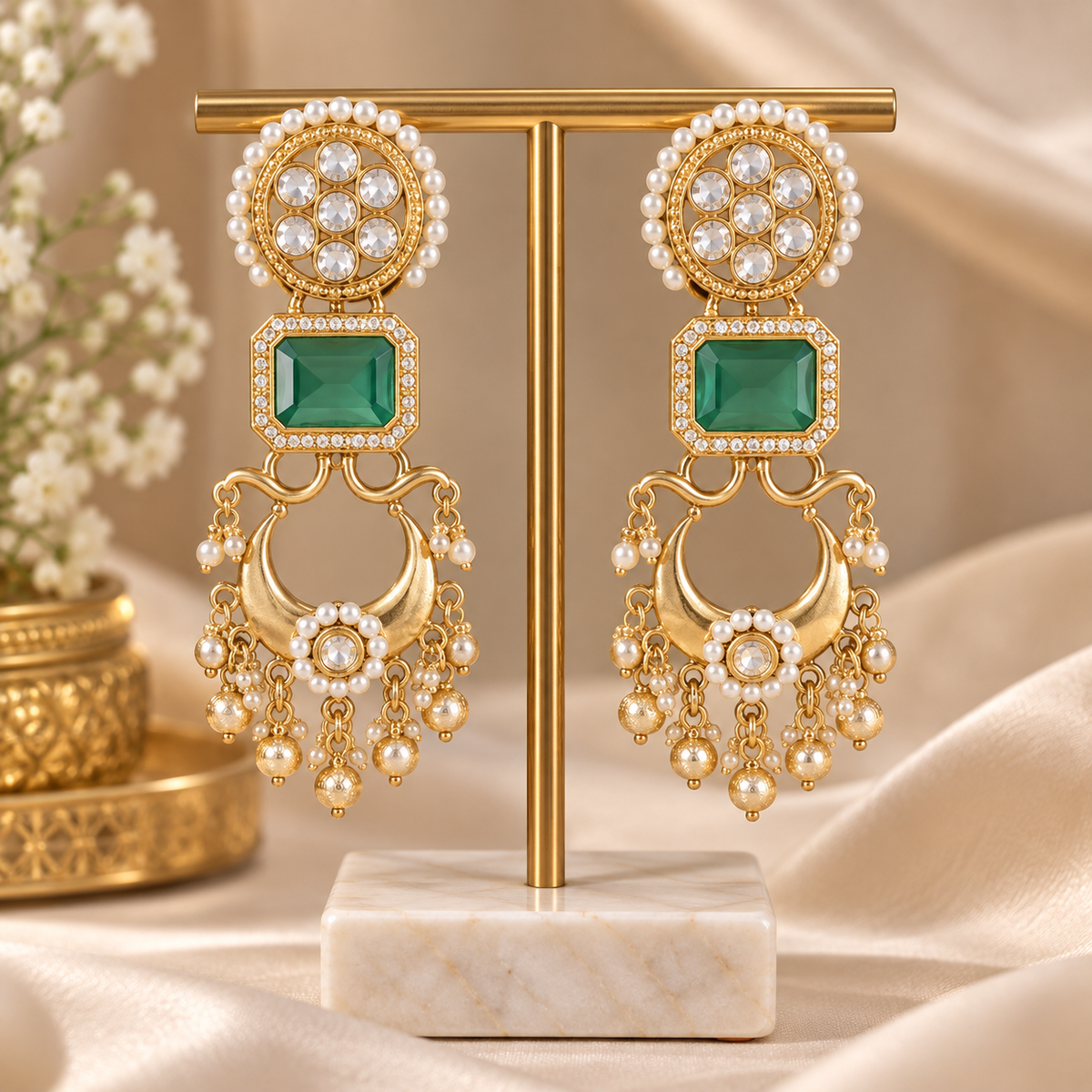 Elegant Green & Gold Statement Earrings ✨💚