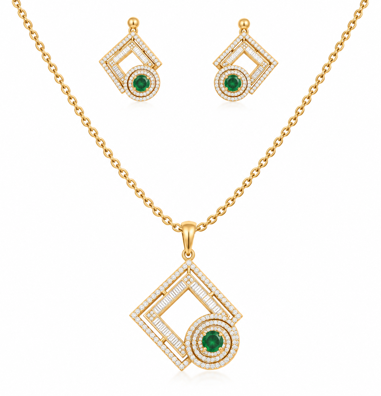 ✨ Geometric Emerald Jewellery Set
