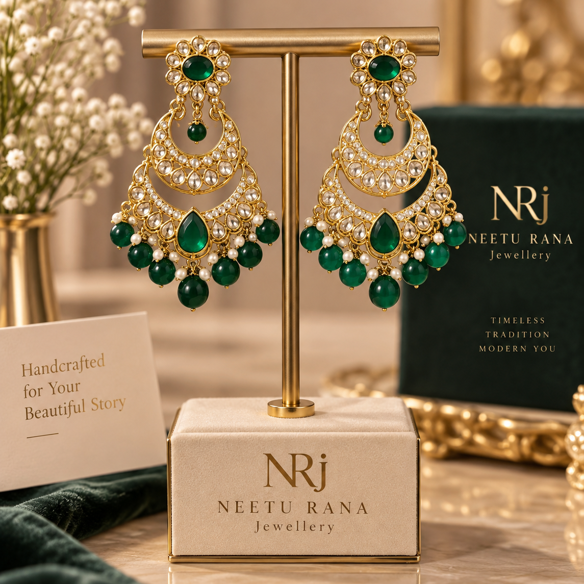 5. Emerald Green Chandbali Earrings