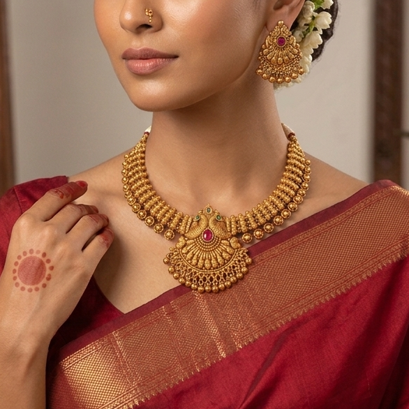 Antique Peacock Temple Necklace Set