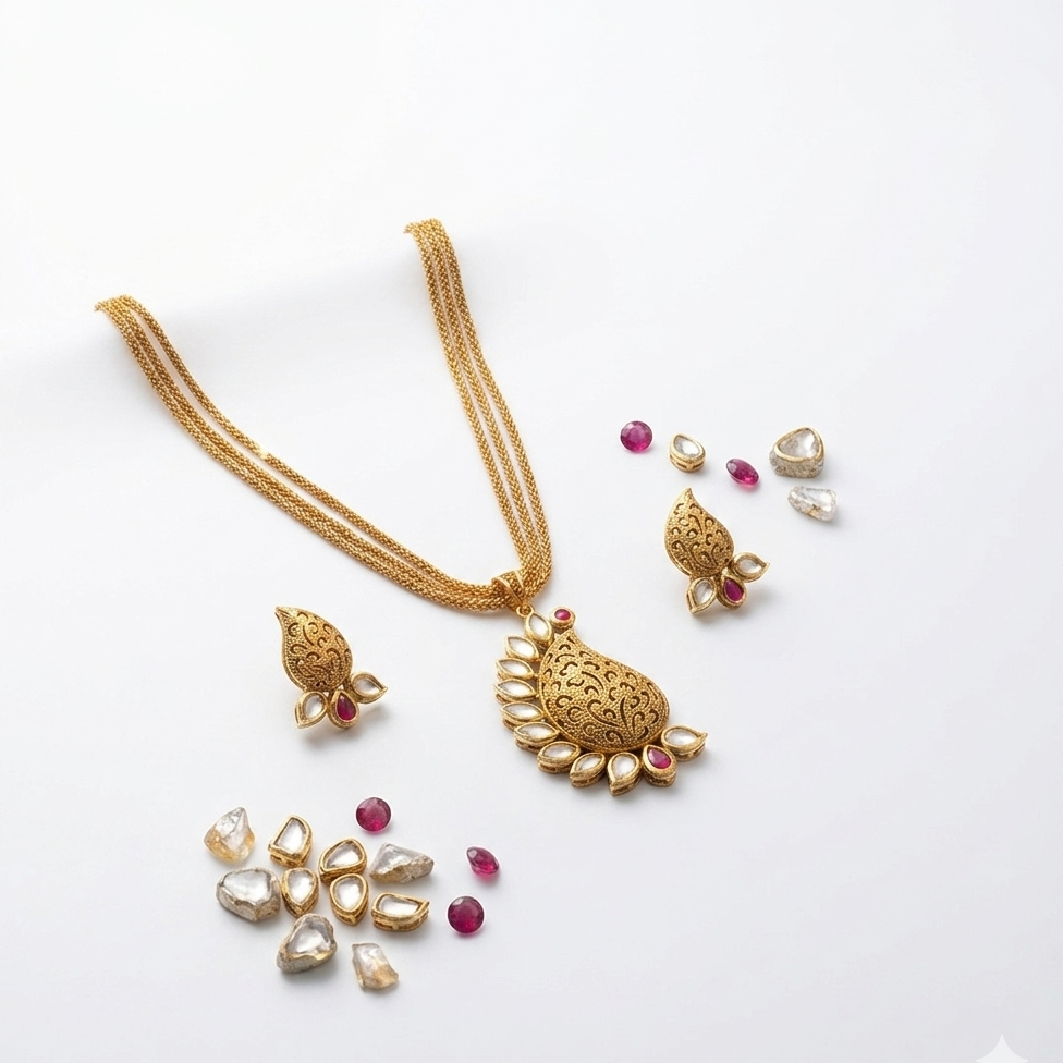 Antique Kundan finish gold jewellery set