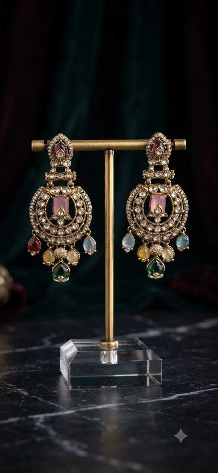 Antique Polki & Multicolored Stone Drop Earrings