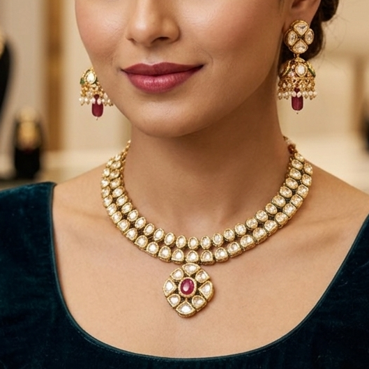 Royal Double-Layer Kundan & Ruby Heritage Statement Set