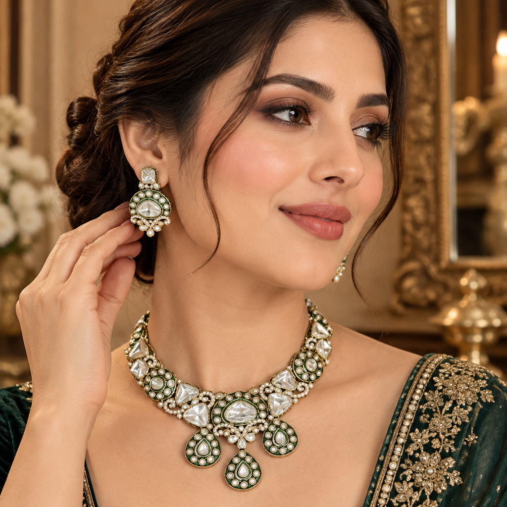 Elegant Green Kundan Necklace Set ✨