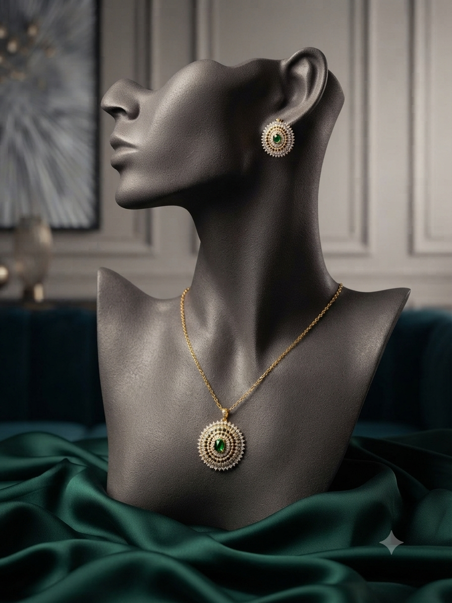 Emerald Round Pendent Set