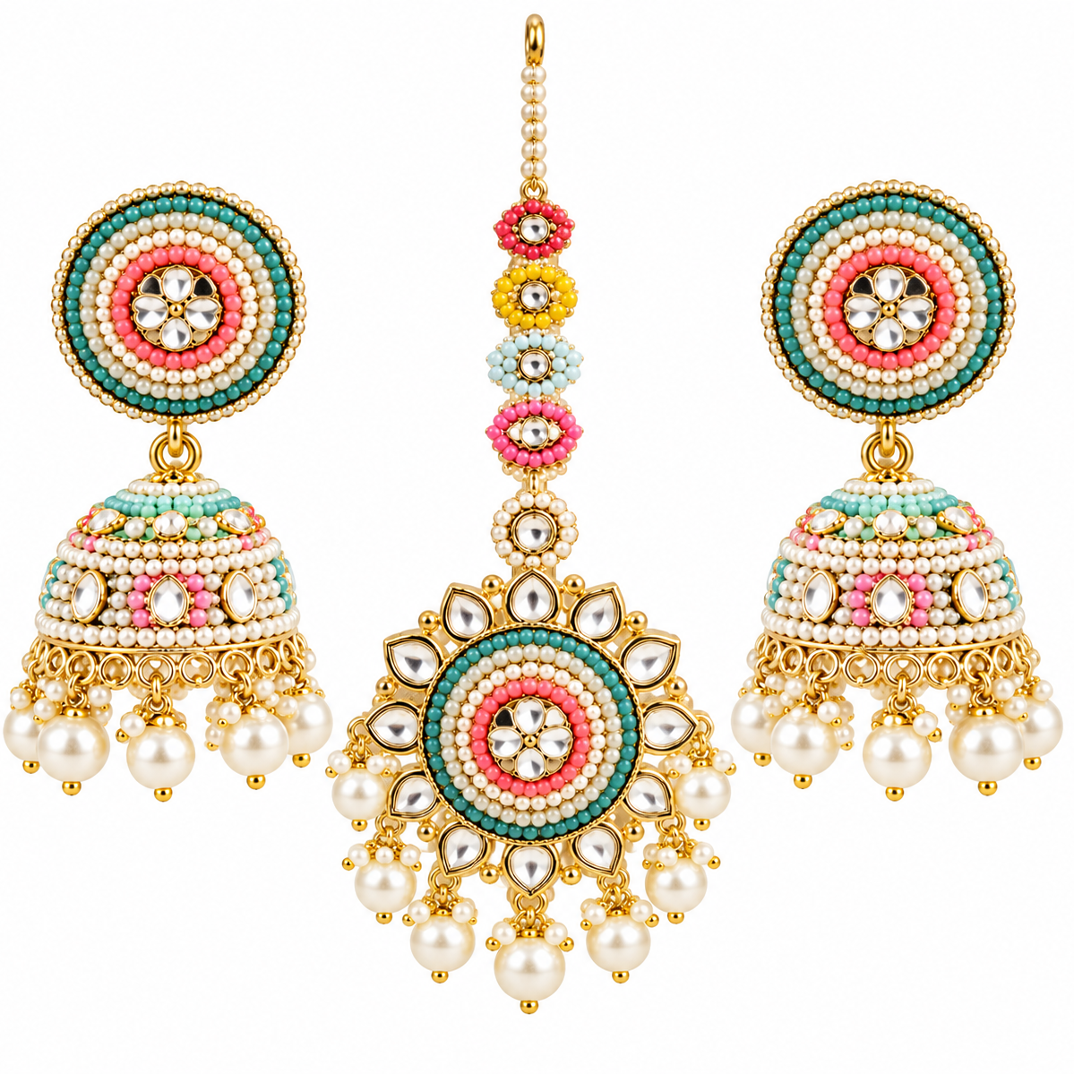 Multicolor Kundan Jhumka & Maang Tikka Set ✨