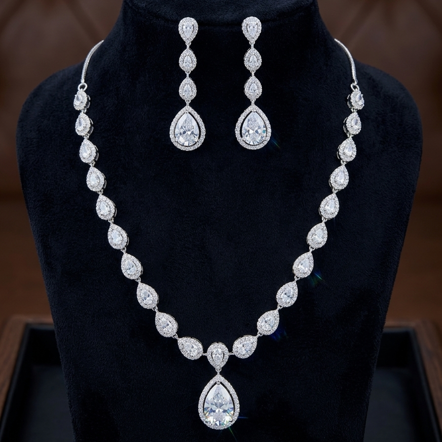 Elagent Teardrop diamond necklace set