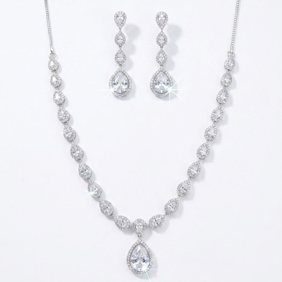 Elagent Teardrop diamond necklace set