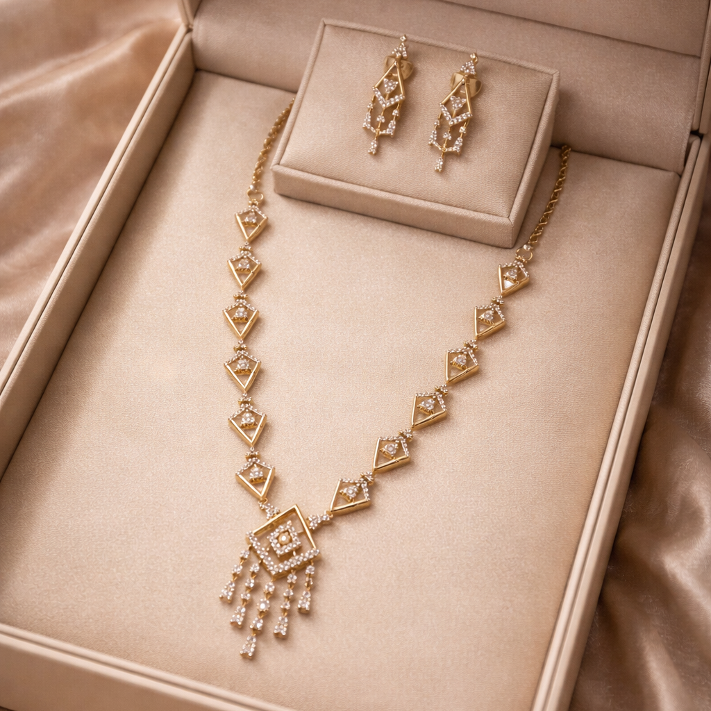 Geometric Elegance Diamond-Look Necklace Set