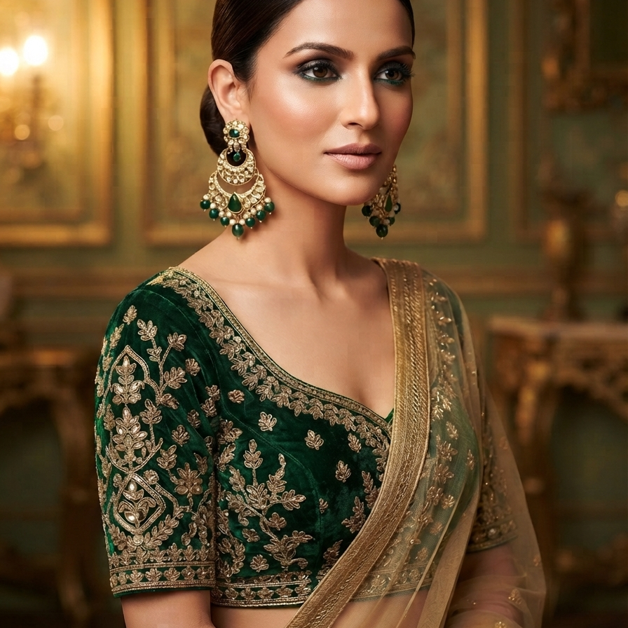 5. Emerald Green Chandbali Earrings