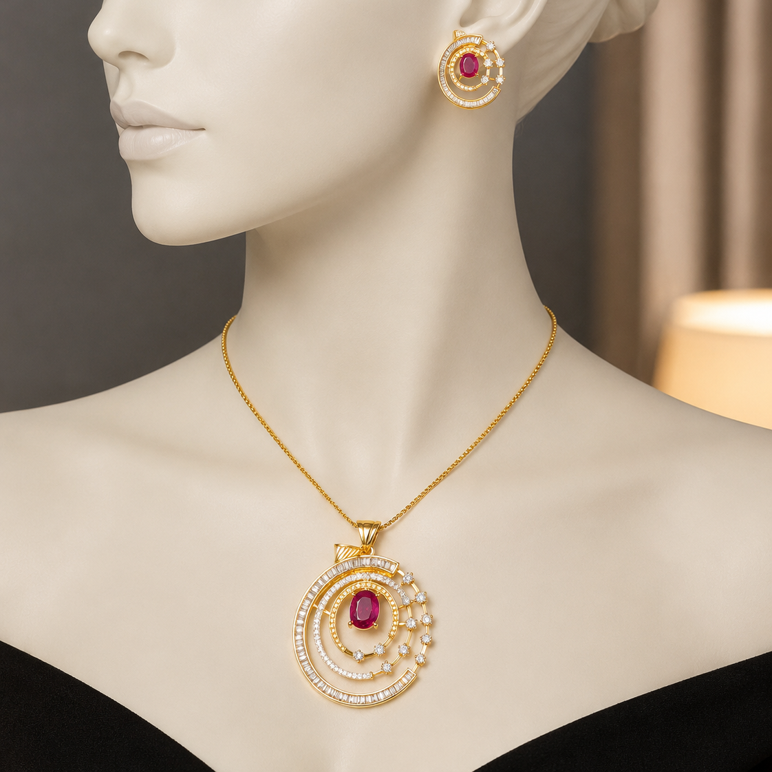 The celestial ruby orbited pendent set
