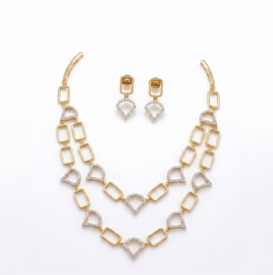Luxury double layered geometric jewellery set