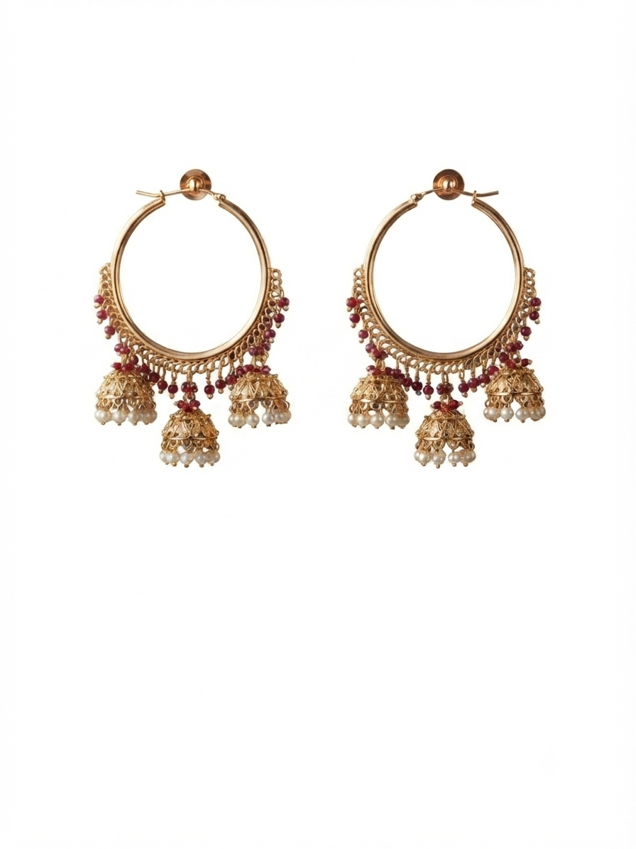 Elegant Red Beaded Jhumka Hoops ✨