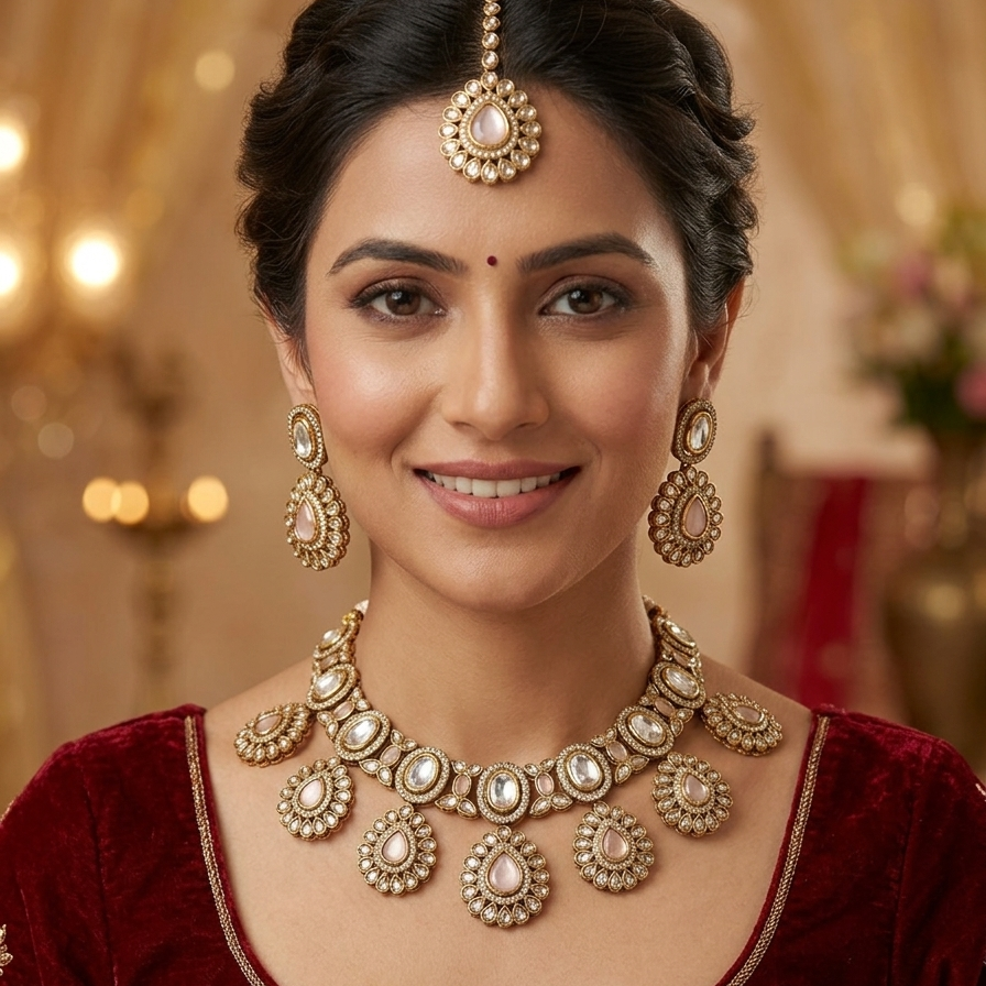 Blush pink Kundan necklace set