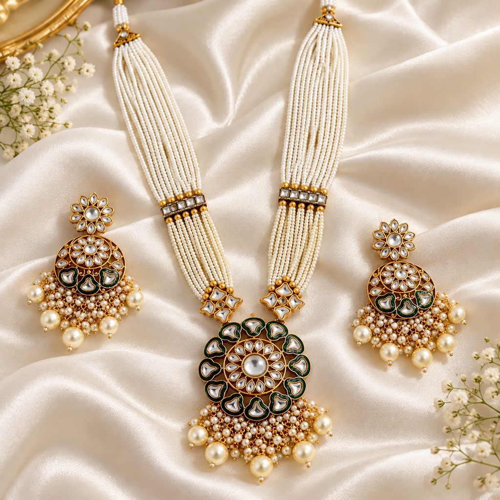 Elegant Kundan Pearl Necklace Set