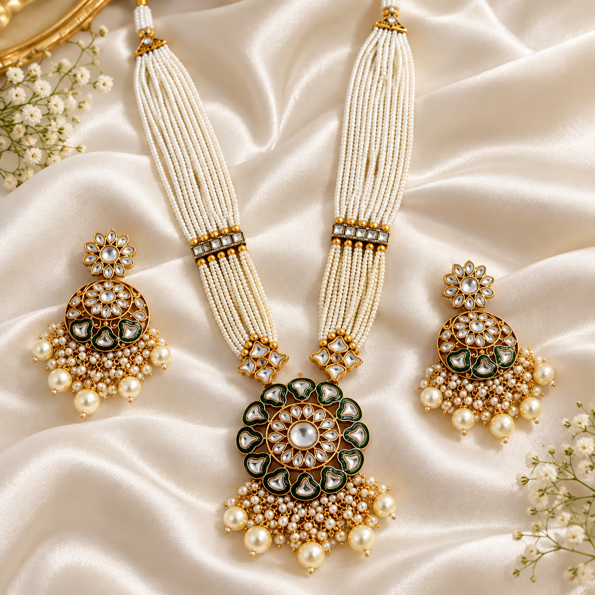 Elegant Kundan Pearl Necklace Set