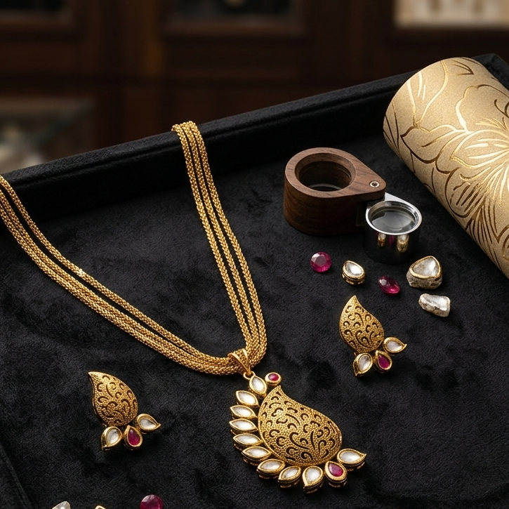 Antique Kundan finish gold jewellery set