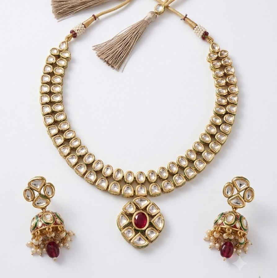 Royal Double-Layer Kundan & Ruby Heritage Statement Set