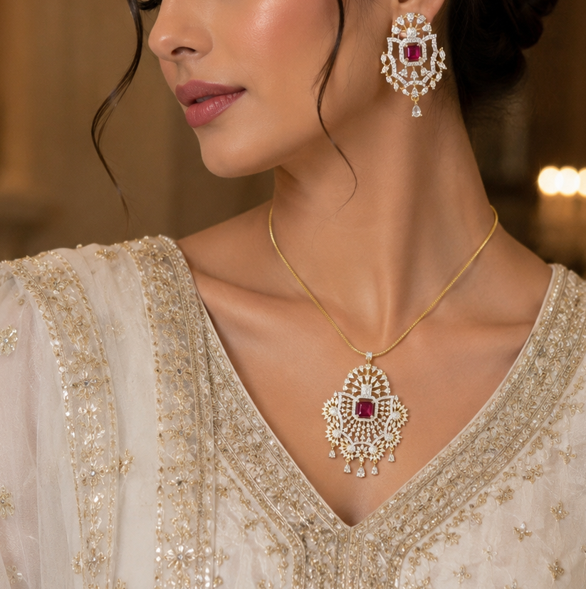 Floral geometric patterns pendent set