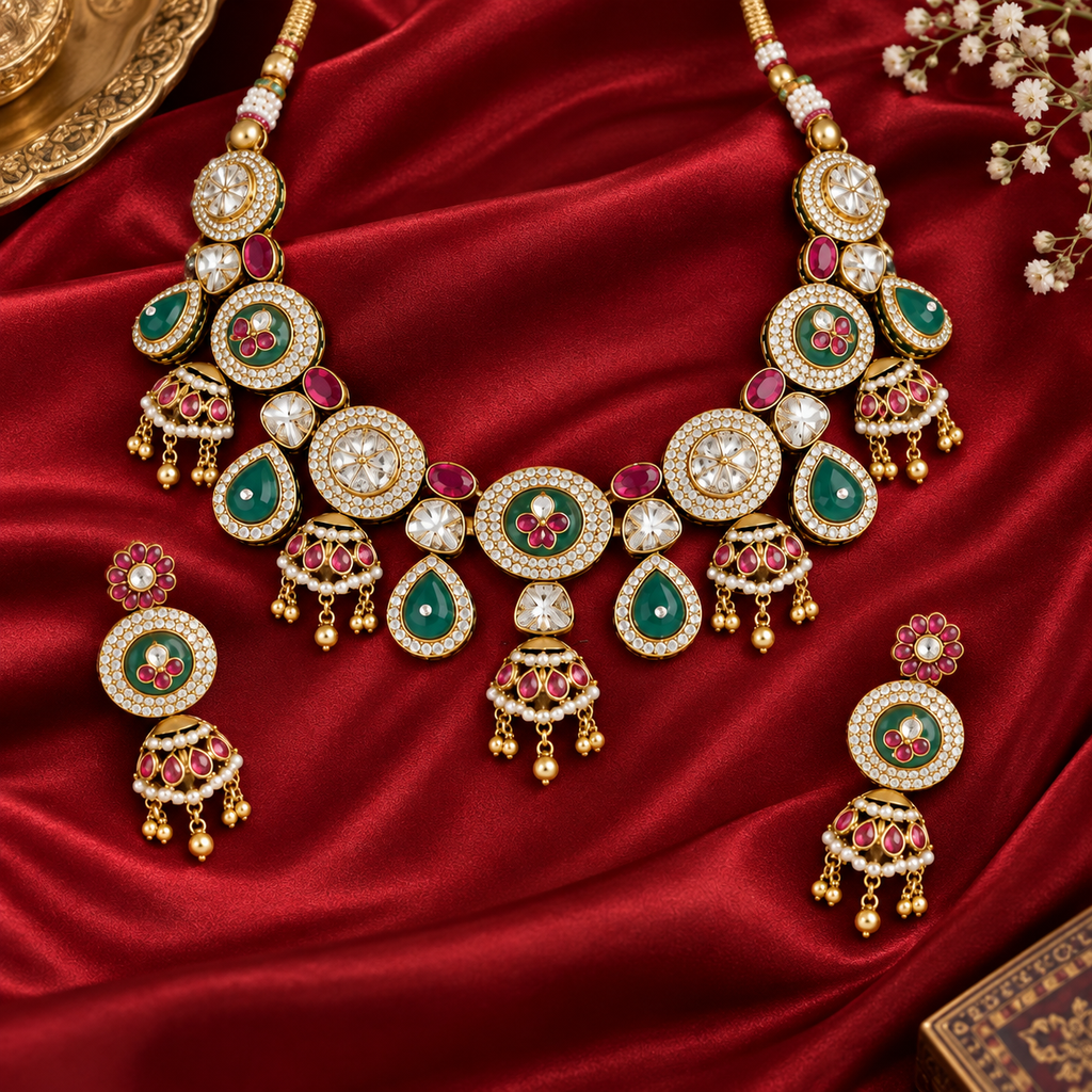 ✨ Royal Kundan Emerald & Ruby Necklace Set