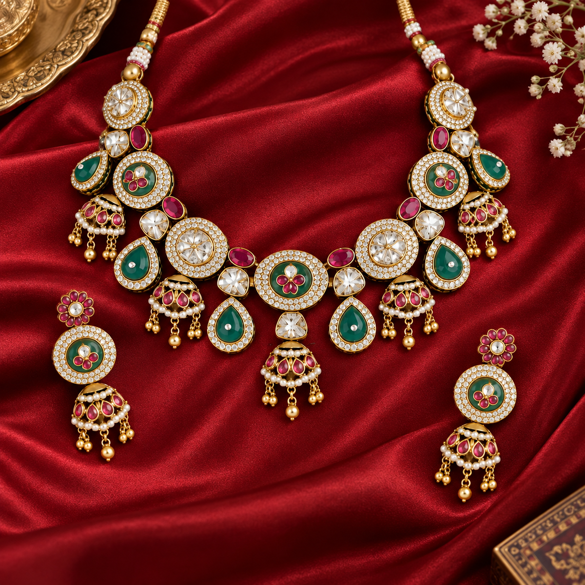 ✨ Royal Kundan Emerald & Ruby Necklace Set