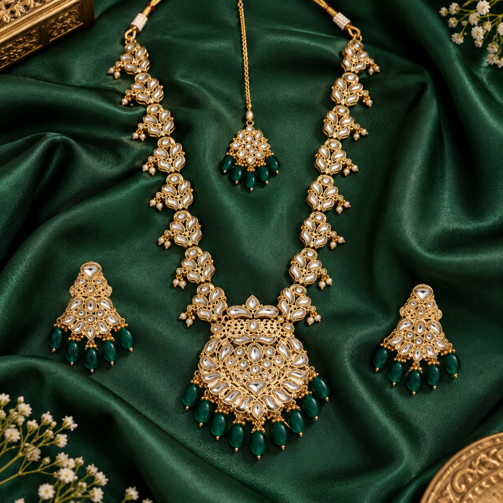 💚 Emerald Kundan Bridal Jewellery Set