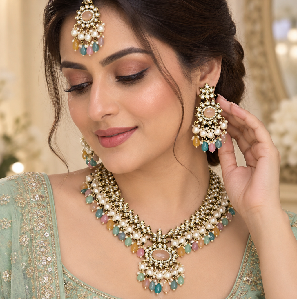 ✨ Pastel Kundan Bridal Jewellery Set